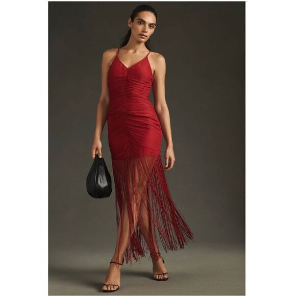 Anthropologie Dresses & Skirts - NEW Anthropologie Vineet Bahl Ruched Jazz Fringe Maxi Dress Medium Large X-Large